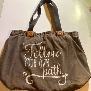 Thirty One distressed zippered tote “Follow your own Path”